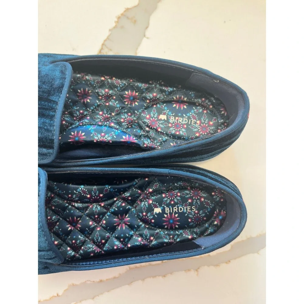 Birdies The Starling Blue Crushed Velvet Loafers Smoking Slippers Womens 8.5